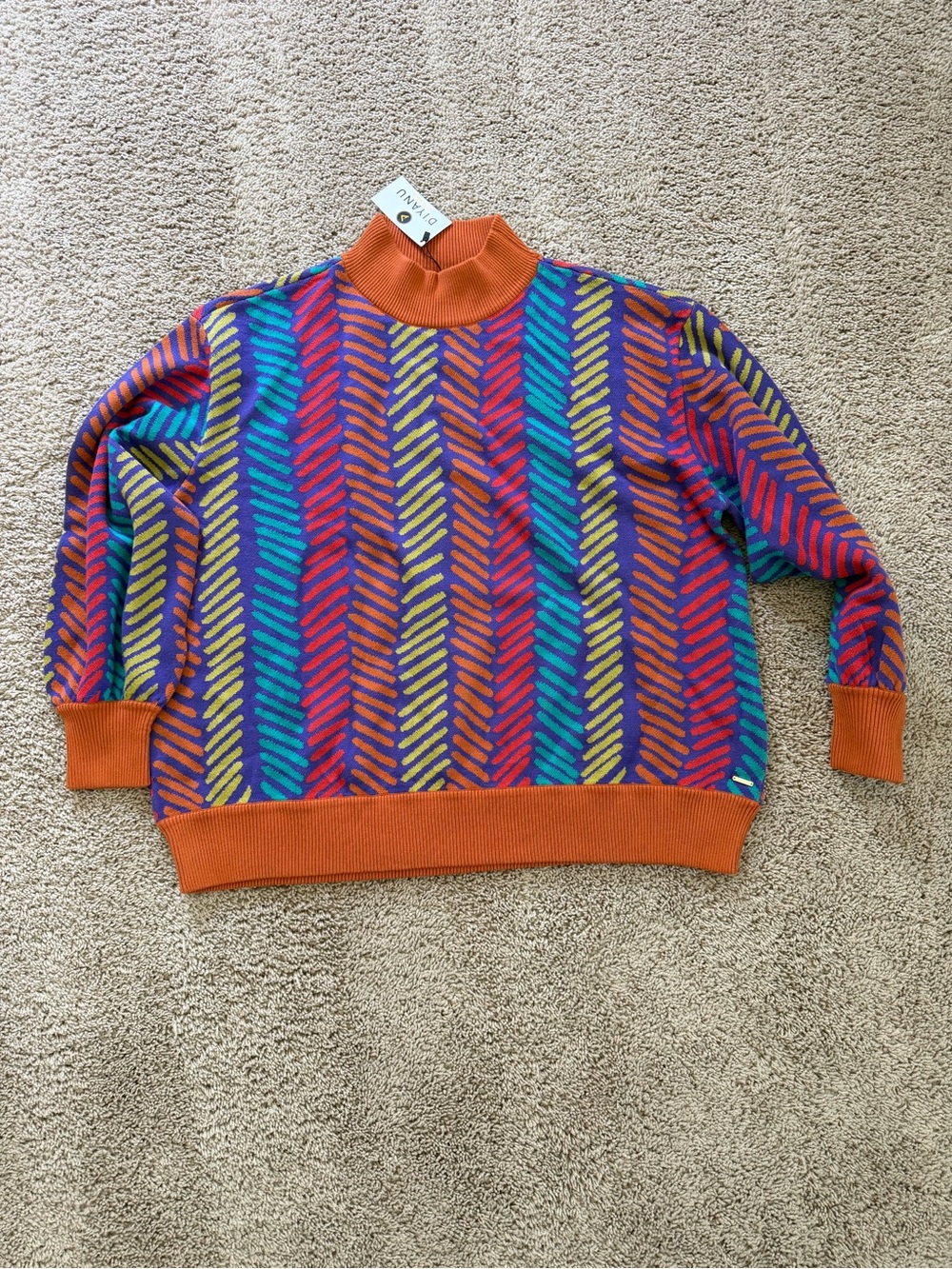 NWT D'IYANU Multi-Color Patterned Mock Neck Sweater Size 3X